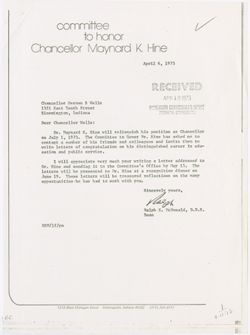 "Hine Maynard K. Committee to honor Recognition Dinner," June 19, 1973