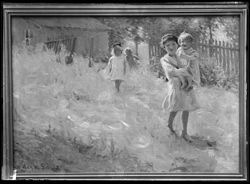 Children Walking Along Fence, Painting by Ada Shulz