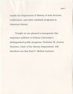 "Comments for Inaugural Paul V. McNutt Lecture," October 6, 1988