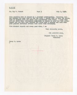1 July 1938: To: Roy W. Howard. From: Harry M. Ayers.