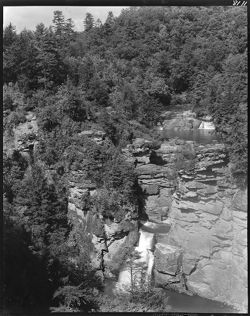 Perpendicular view of falls out of Pineola, North Carolina (Linnville Falls) (orig. neg.)