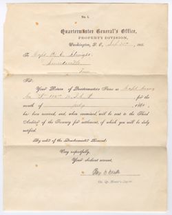 1865, Sept. 20. Receipt from Quartermaster General's Office