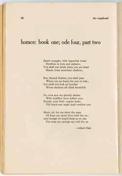 "Horace: Book One; Ode Four, Part Two," Robert Fink