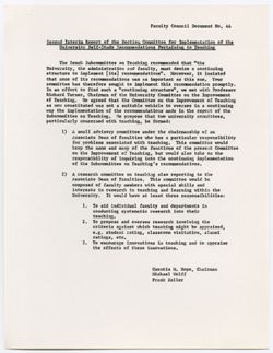 44: Second Interim Report of the Section Committee for Implementation of the University Self- Study Recommendations Pertaining to Teaching, ca. 06 June 1967