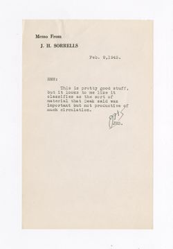 9 February 1945: To: Roy W. Howard. From: John H. Sorrells.