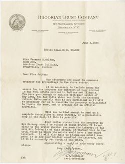Letter from Brooklyn Trust Company to Frances Golden, June 1930