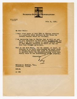 31 July 1950: To: William W. Hawkins. From: Roy W. Howard.