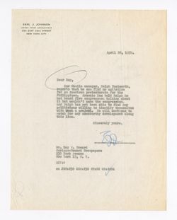 26 April 1950: To: Roy W. Howard. From: Earl J. Johnson.