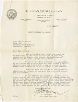 Letter from Brooklyn Trust Company to Frances Golden, July 1930