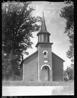 Church near N. Vernon, closeup, etc., of tower