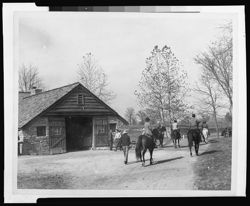 Group on horses near barn in Brown County State Park