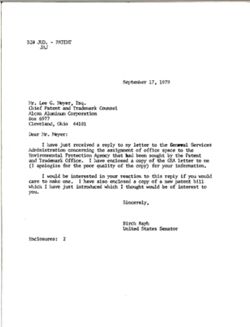 Letter from Birch Bayh to Lee G. Meyer of Alcan Aluminum Corporation, September 17, 1979