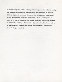 "Remarks for Introduction for Convocation Speaker Henry F. Grady." -Indiana University Auditorium January 22, 1952