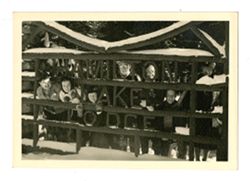 Jack Howard and group with Hamilton Lake Lodge sign