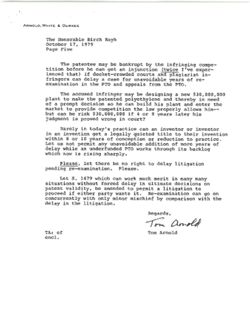 Letter from Tom Arnold to Birch Bayh re error in drafting S. 1679, October 17, 1979