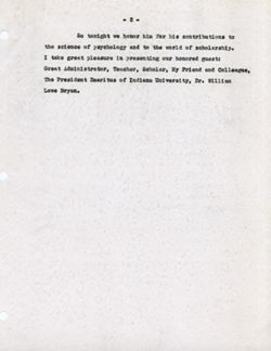 "Remarks at Bryan Symposium Dinner" -Indiana University Oct. 21, 1939