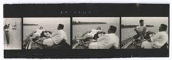 Item 0537a. Various shots of Hunter Kimbrough and young Mexican man in canoe. 3 ½ contact prints on a strip.