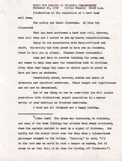 "Notes for Remarks at Yeomen's Commencement." -Indiana University Little Theater. Nov. 25, 1942