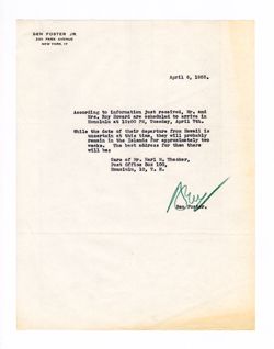 6 April 1953: To: Walker Stone. From: Ben Foster, Jr.