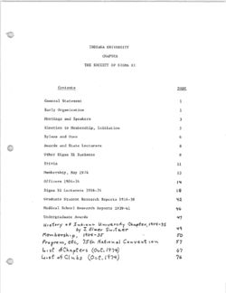 Sigma Xi, Indiana University Chapter records, 1904-1974, C186