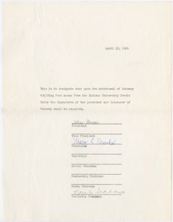 Notice of Fund Withdrawal from the Indiana University Credit Union, 10 April 1961
