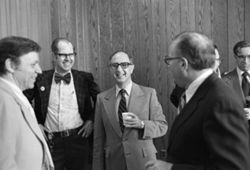Chancellor Lester Wolfson and President John Ryan with colleagues at IU South Bend, 1976