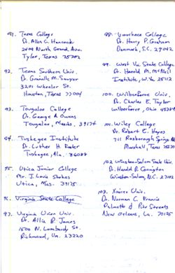Eight pages of addresses and contacts for historically Black colleges, March 31, 1979