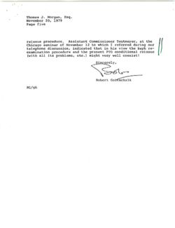 Letter from Robert Gottschalk to Thomas J. Morgan of Celanese Corporation re APLA Patent Law Committee, November 20, 1979