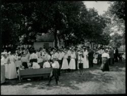 Outdoor picnic, large group of people