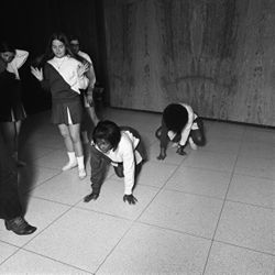 IU South Bend cheerleaders demonstrate skills, 1970s