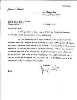 Letter from James N. Constant to Birch Bayh, October 9, 1979