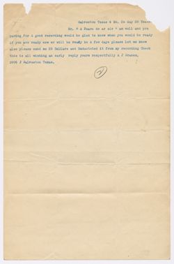 Dranes to E.A. Fearn regarding future recording session, April 20, 1928