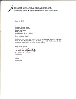 Letter from Walter D. Syniuta to Birch Bayh, June 8, 1979