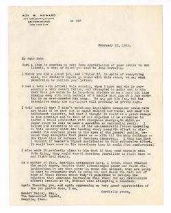 10 February 1939: To: Robert Talley. From: Roy W. Howard.