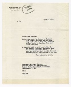 9 July 1943: To: John Edgar Hoover. From: Ben Foster, Jr.