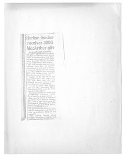 Pierson, Ransdell. Harlem Teacher Receives 300G MacArthur Gift.New York Post,1987