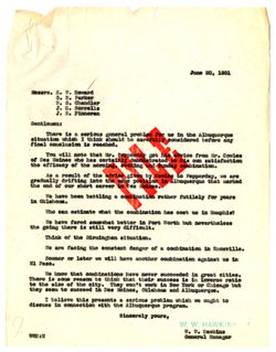 20 June 1931: To: Roy W. Howard., George B. Parker, William G. Chandler, John H. Sorrells & Jack E. Finneran. From: William W. Hawkins.