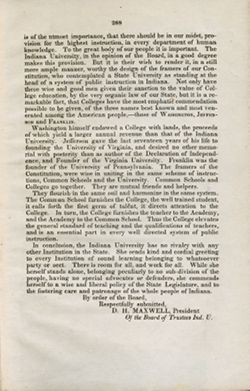 "Report of the Trustees of the Indiana University to the General Assembly of the State of Indiana," December 1848