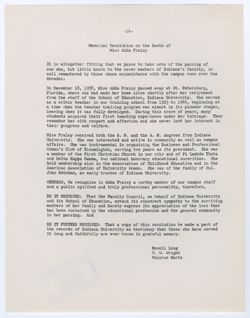 Memorial Resolution for Adda Fraley, ca. 03 February 1959