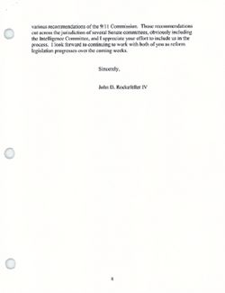 Letter from John D. Rockefeller IV [unsigned, no letterhead] to Senators Susan M. Collins and Joseph I. Lieberman [re reforming the intelligence community], August 27, 2004