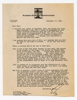 13 September 1946: To: George B. Parker. From: Roy W. Howard.