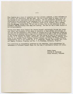 Memorial Resolution for Mabel Grace Compton, ca. 15 December 1959