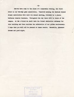 "Notes for Remarks School of Medicine, 50th Anniversary Dinner." -Student Union, Indianapolis September 29, 1953