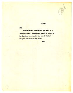 9 September 1931: To: Roy W. Howard. From: George B. Parker.