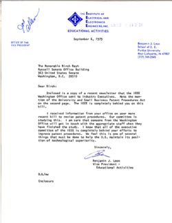 Letter from Benjamin Leon of the Institute of Electrical and Electronics Engineers to Birch Bayh, September 6, 1979