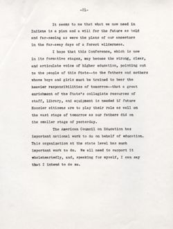"Notes for Remarks at Luncheon Meeting of Indiana Conference of Higher Education." -Indianapolis, Indiana. Oct. 26, 1944
