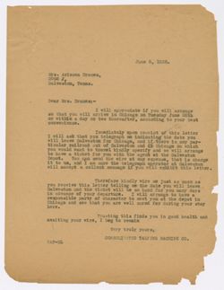 C.T.M. Co. to Dranes regarding arrangements for recording session in Chicago, June 8, 1928