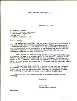 Letter from Birch Bayh to Robert B. Benson of Allis-Chalmers Corporation, November 20, 1979