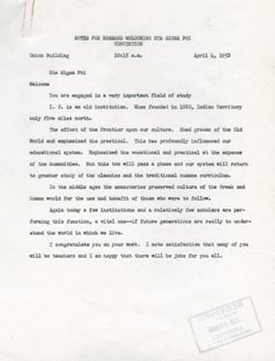 "Notes for Remarks Eta Sigma Phi Convention." -Union Building April 4, 1952