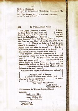 Johnson, William, Sir. The Papers of Sir William Johnson, Vol. VIII, pp. 678-680.